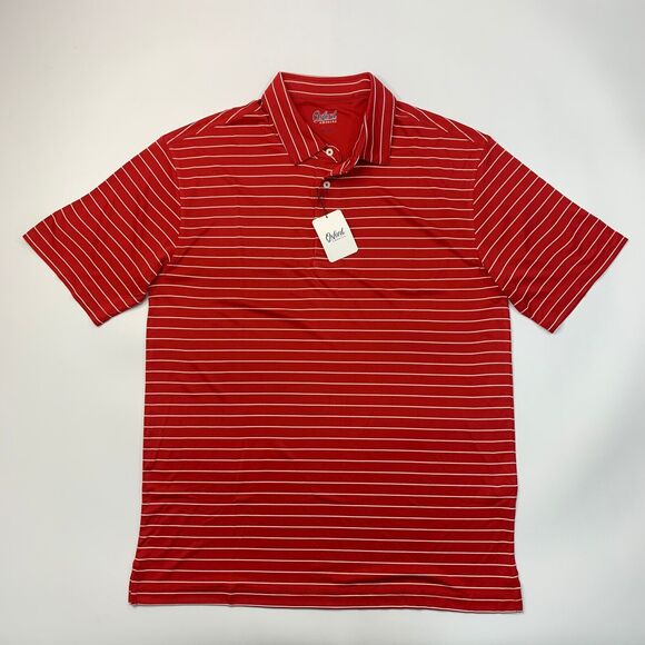Oxford America Polo Shirt Mens L Large Cardinal Red Striped Performance Golf - Picture 2 of 9
